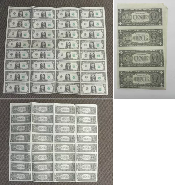 1985 Uncut Full Sheet of 32 USA $1 One Dollar Bills Notes Cleveland District