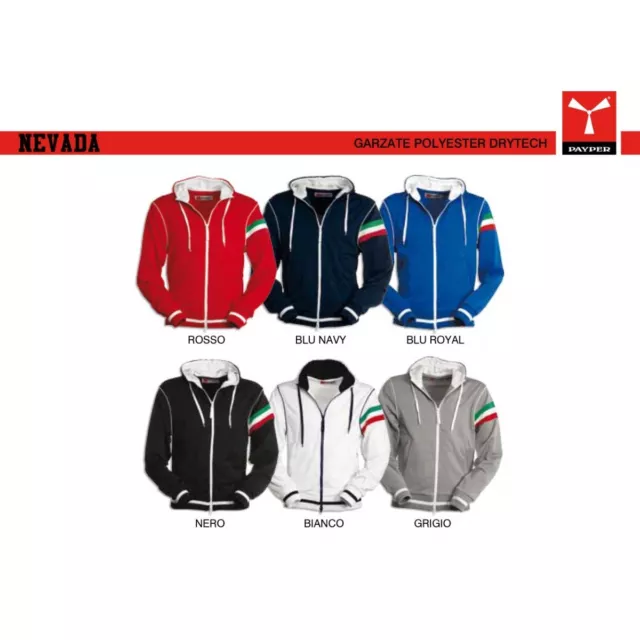 Felpa NEVADA PAYPER uomo tricolore giromanica full zip con cappuccio e dettaglio