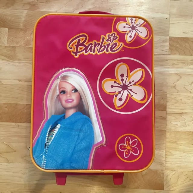 Vintage RARE 2004 Barbie Floral Pink Rolling Suitcase Travel Bag