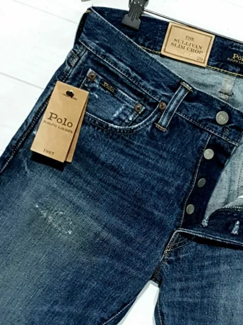 Polo da uomo Ralph Lauren Sullivan jeans slim crop crop effetto invecchiato nuovi L32 x L28 3