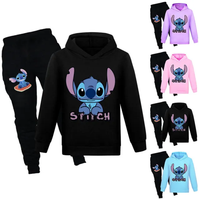 Boys Girls Kid Lilo and Stitch Floral Hoodie Tracksuit 2pcs/Set Top Pants Suit