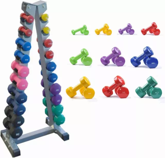 10 Pairs Dumbbells Set with Rack 0.5kg to 8kg Vinyl Coated Dumbell Total 86KG