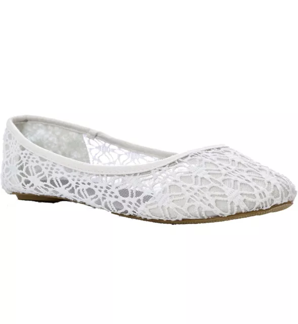 Charles Albert Women's size 10 Breathable Crochet Lace White Ballet Flats