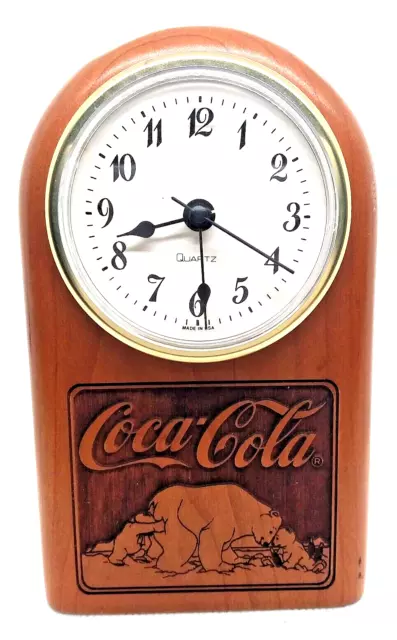 Coke Bears Limited Edition #1 of 1000 Laser Carved Hard Wood Desk Clock, 1998