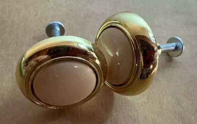 LOT (2) VTG Amerock BP76244-AL3 Polished Brass 1 1/4" Cabinet Knob Almond Center