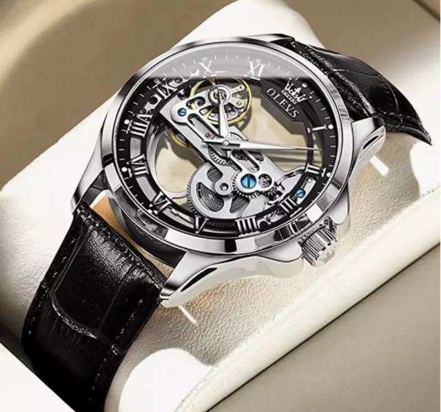 OLEVS SKELETON WATCHES for Men Automatic Self Winding Mechanical Luxury ...