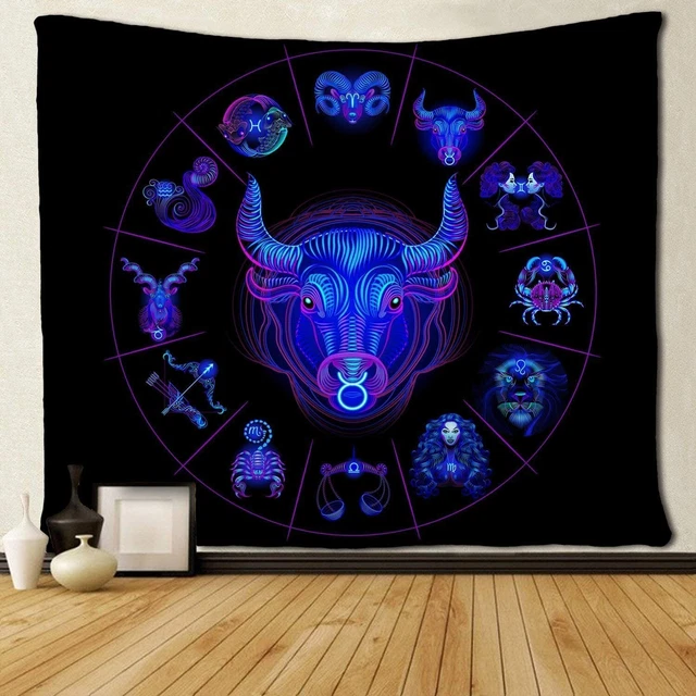 Twelve Constellation Taurus Zodiac Black Tapestry Wall Art Home Decor 60 x 80 in