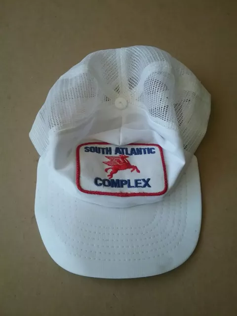 Vintage South Atlantic Complex Mobil Oil White Mesh Snapback Hat/Cap