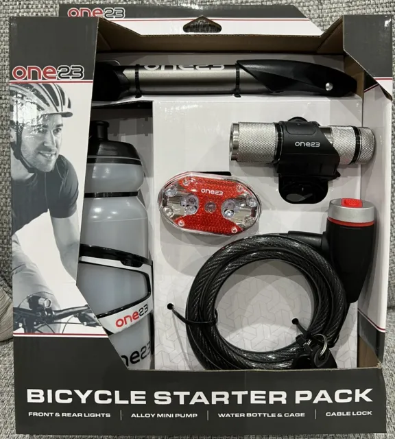 One 23 Bicycle Bike Starter Pack Light Pump Bottle Cage Lock Set