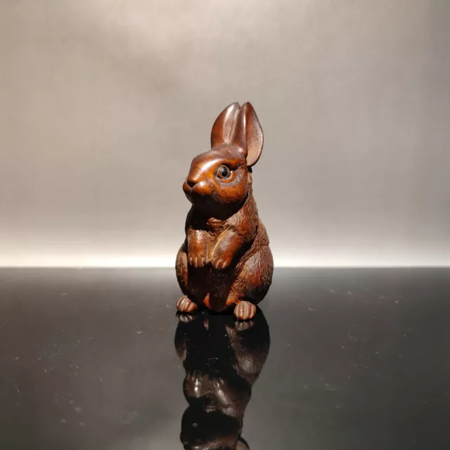 Fine wooden statue and figurines rabbit sculpture wood carving children gift art