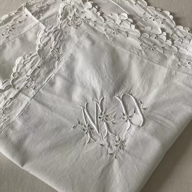 French  Pillow Sham Antique Vintage Hand Embroidered Linen Cotton Monogram MD