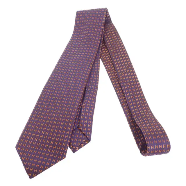Hermes Fasone H Necktie H032288T 10 100% Silk Viore Bicolor Purple Weave Used