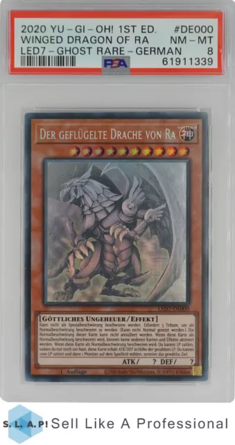 2020 Yu-Gi-Oh! Rage Of Ra De000 Winged Dragon Of Ra Led7-Ghost Rare-German Psa 8