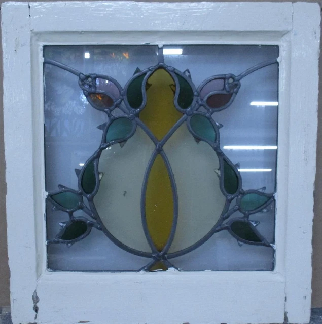 OLD ENGLISH LEADED STAINED GLASS WINDOW Pretty Rose Buds 16.25" x 17"