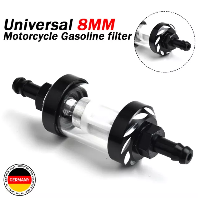 Benzinfilter Universal Motorrad 8mm Schwarz Metall Glas Filter Kraftstofffilter