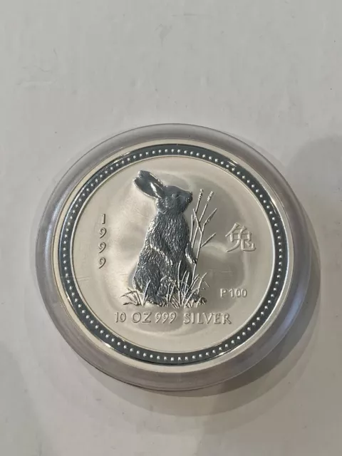 1999 10 oz Silver Perth Mint Australian $10 Lunar Rabbit Series I .999 Fine BU