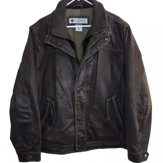 Columbia Sportswear Mens XL  Faux Leather Bomber Jacket Brown Flight Coat Lined