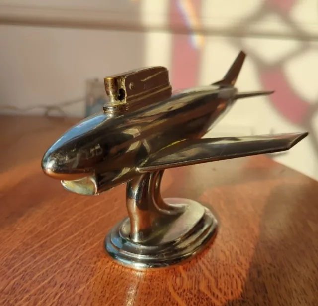 Vintage  Chrome Jet Fighter Airplane, Aircraft Table Petrol Lighter 3