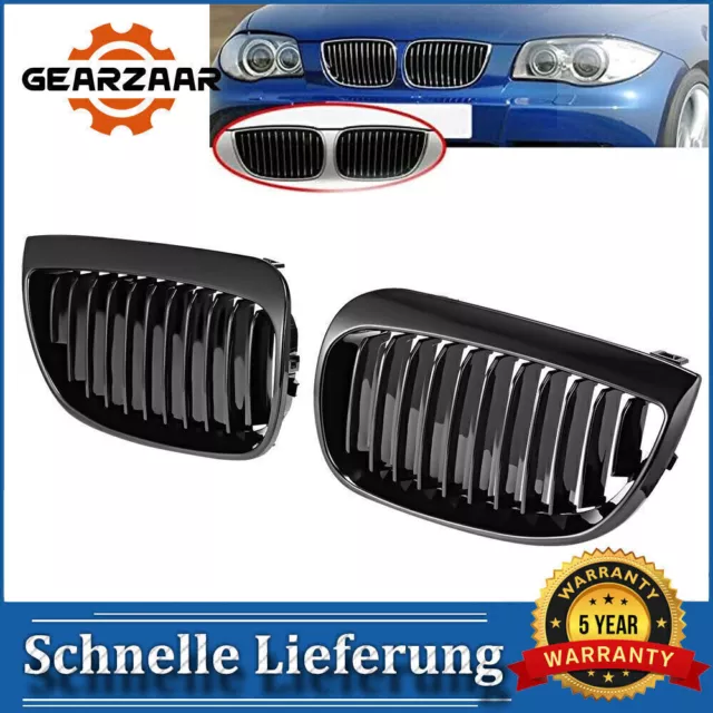 Für Bmw 1Er E81 E87 04-07 Nieren Grill Kühlergrill Glanz Schwarz Einzelsteg