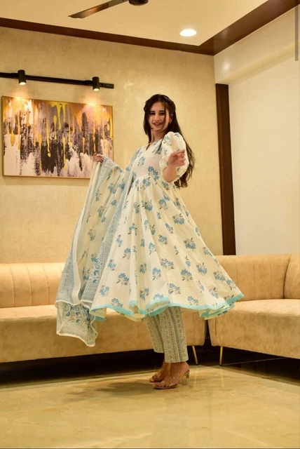 Women Designer White Salwar Kameez Kurti Pant & Dupatta Party Wear Printed Dress