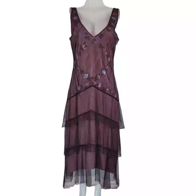 BCBGMaxazria Below Knee Beaded Eggplant Color Women's Dress 12 NWT MSRP $340