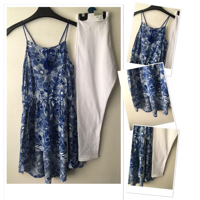 TU girls summer hanky hem tunic dress top exc u & new prk 3/4 leggings 12-13 yrs