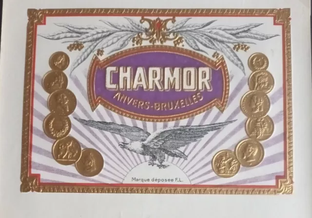 Etiquette Ancienne Boite De Cigare .Vers 1900.Gauffree.Dorure.Charmor Bruxelles.