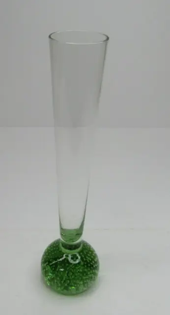 VTG Bud Vase Art glass Emerald Green Hand Blown Controlled Bubble Atomic MCM