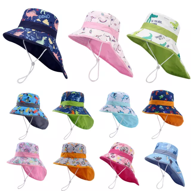 Baby Kids Summer Sun Hat with Neck Flap Wide Brim Sun Protection Beach Cap Play