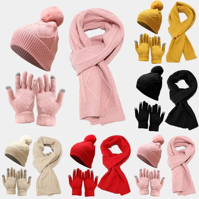 Set sciarpa e guanti da donna cappello invernale caldo set touchscreen