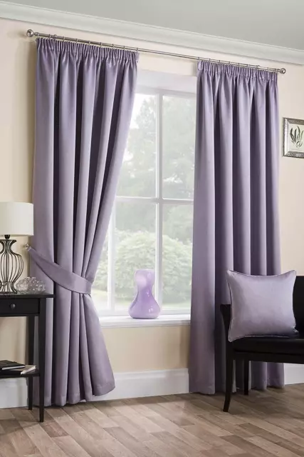 SATEEN WOVEN BLACKOUT 45" x 54" MAUVE PENCIL PLEAT UNLINED READY MADE CURTAINS