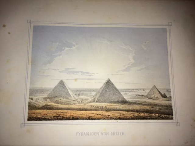 LES PYRAMIDES DE GHIZEH ( EGYPTE ) .GRAVURE EN COULEURS de 1856.