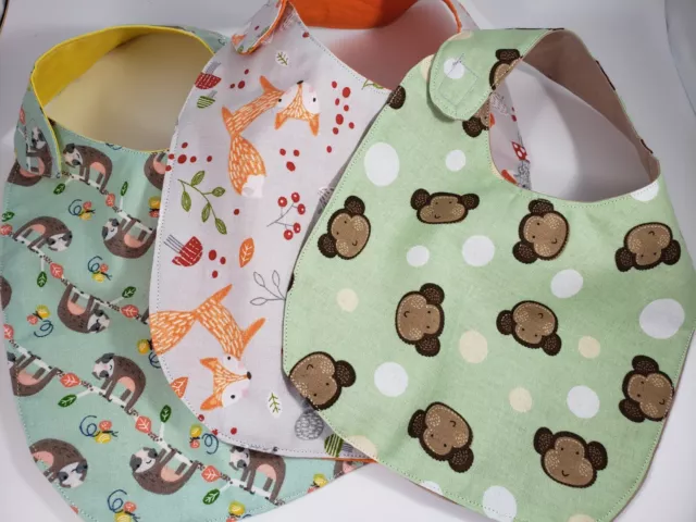 Set of 3 Baby Shower Gift Set, Neutral Baby Bib Gift Set, Fox Fabric Bib Gift