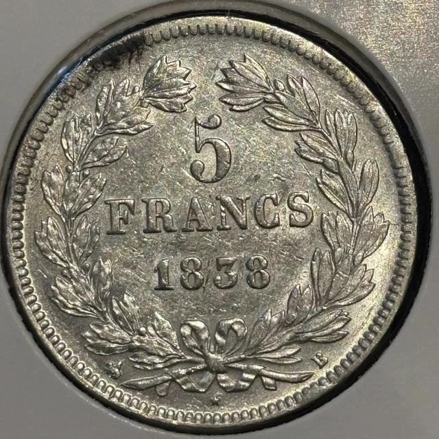 FRANCE 5 FRANCS 1838 B Louis-Philippe I KM#749 .900Ag Silver aVF