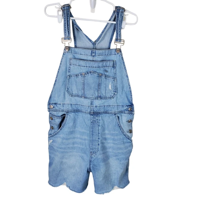 Gap One Piece Overall Womens Medium Blue Raw Hem Medium Wash Sleeveless Denim