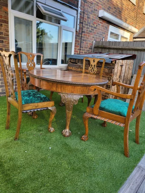 Vintage Chippendalle/queen Anne/mahogany Wood Dinning Table Set 2