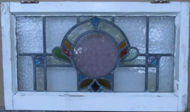 OLD ENGLISH LEADED STAINED GLASS WINDOW TRANSOM Beautiful Abstract 27.25" x 16"