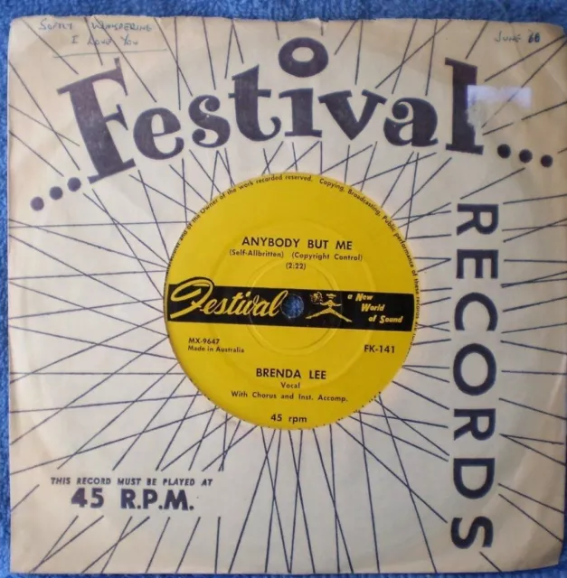 BRENDA LEE-FOOL No. 1/ ANYBODY BUT ME "RARE OZ" 45 RPM