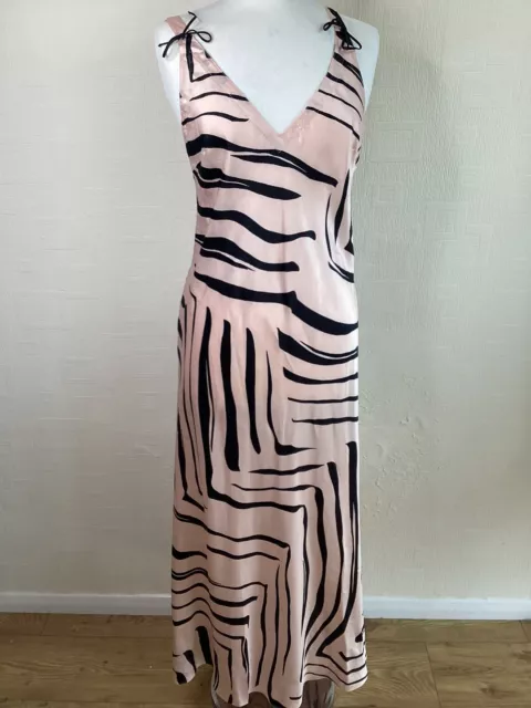 La Perla Satin Slip Dress Pink Black striped maxi lingerie Size 8-10