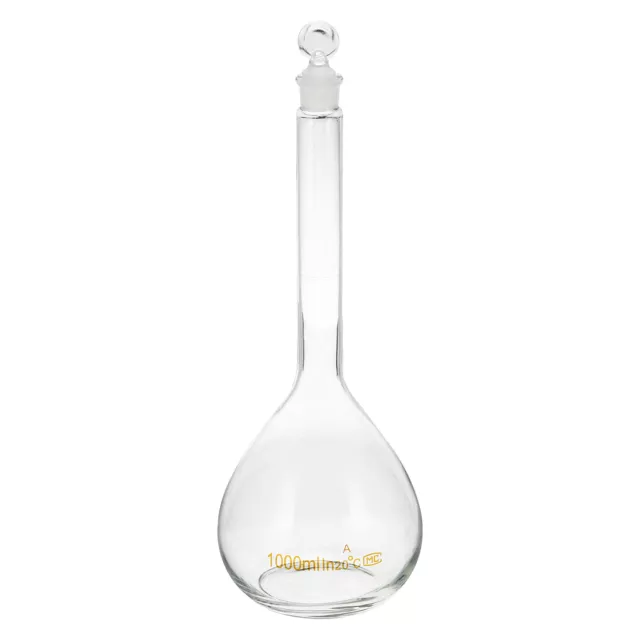 1000ml 3.3 Borosilicate Glass Volumetric Flask with Glass Stopper, Clear