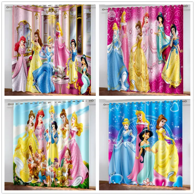 Kids Girls Disney Princess Curtains 3D Blackout Curtains Thermal Ring Top Eyelet