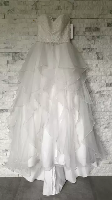 US0 UK4 David's Bridal weiße Spitze und Organza zierliches Hochzeitskleid UVP £625