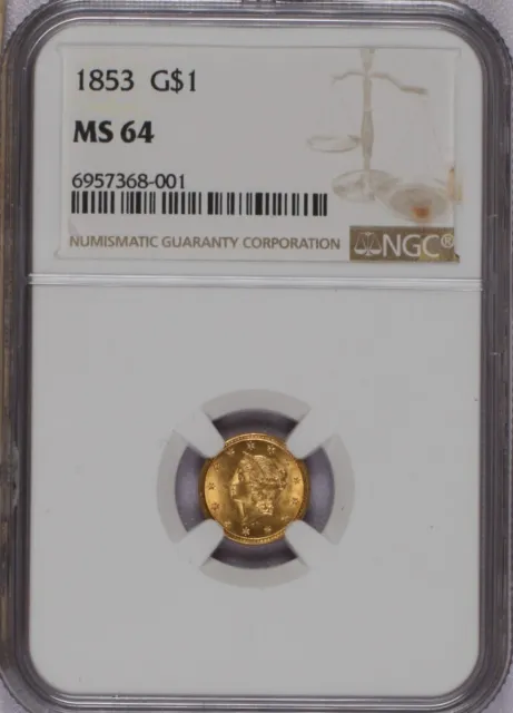 1853 Gold Type 1 Liberty Head $1 NGC MS64