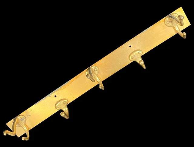 Brass Coat Scarf Hat Wall Mount 5 Hook Rack Vintage Solid 18" From an Estate
