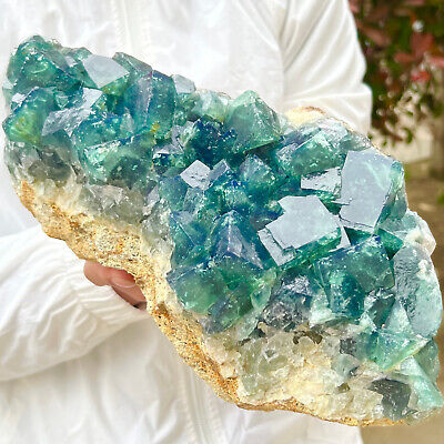 9.68LB Natural super beautiful green fluorite crystal ore standard sample ZS688