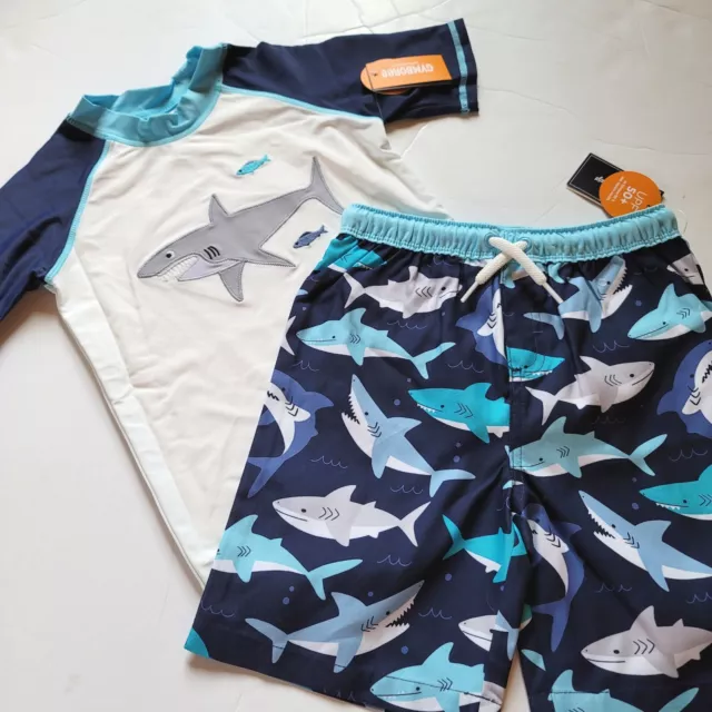 Gymboree Boys 4T Swim Rashguard Shorts Set Nautical Shark Swim Set Swimwear