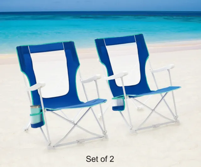 2-Pack Mainstays Folding Hard Arm Beach Bag Chair with Carry Bag, Blue