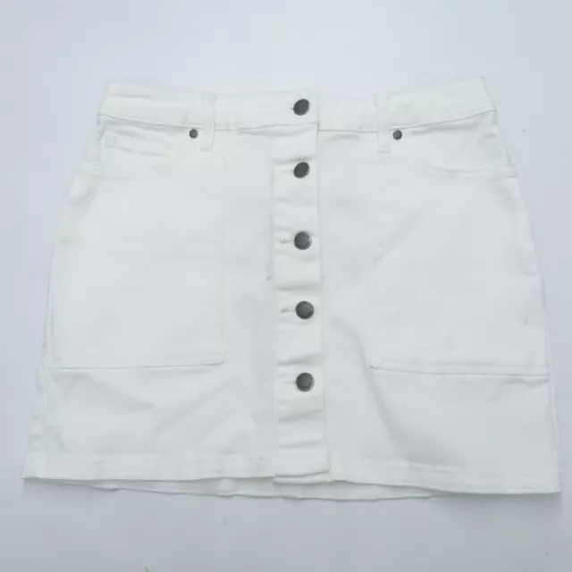 Rebecca Minkoff Mini Skirt Women's 28 White Denim Cotton Button-Front 5-Pockets