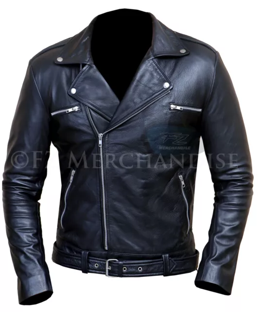 Mens Vintage Cafe Racer Black Brown Genuine Leather Slim Fit Real Biker Jacket