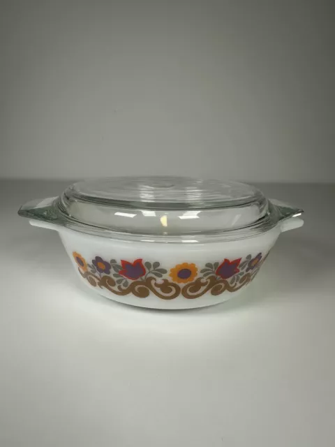 1972 - 79 Vintage JAJ Pyrex Briarwood Casserole Oven Dish Lid Flower Floral